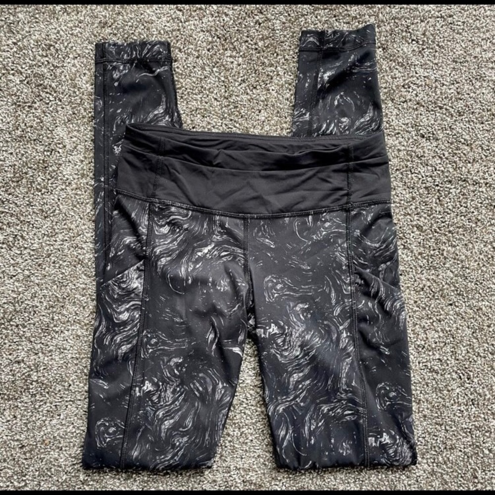 Dark gray & black Lululemon leggings.  Full length